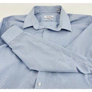 Calvin Klein Mens Slim Fit Steel+ Non-Iron Stretch Shirt 17 34/35 XL Blue Check